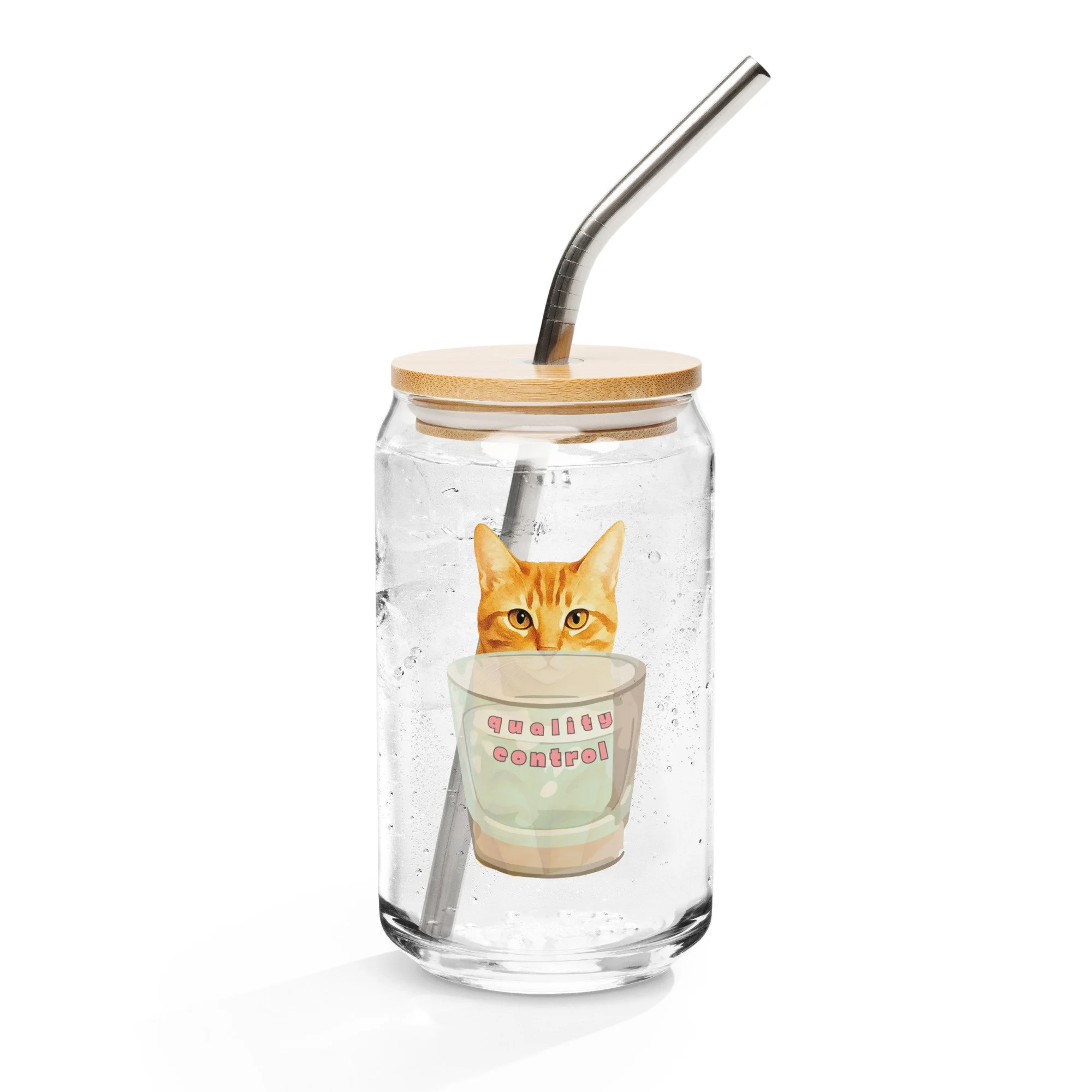 orange cat home decor, orange cat can shaped glass with lid and straw, funny cat gift