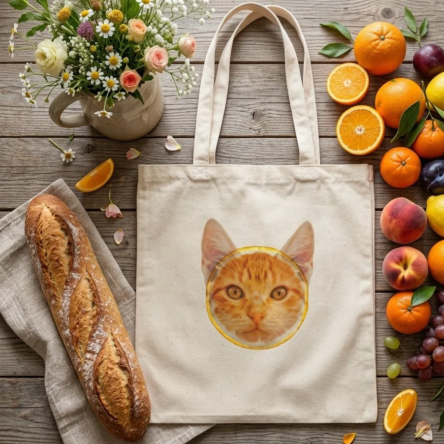 orange cat quirky tote bag, cat lovers gift, cat mom tote
