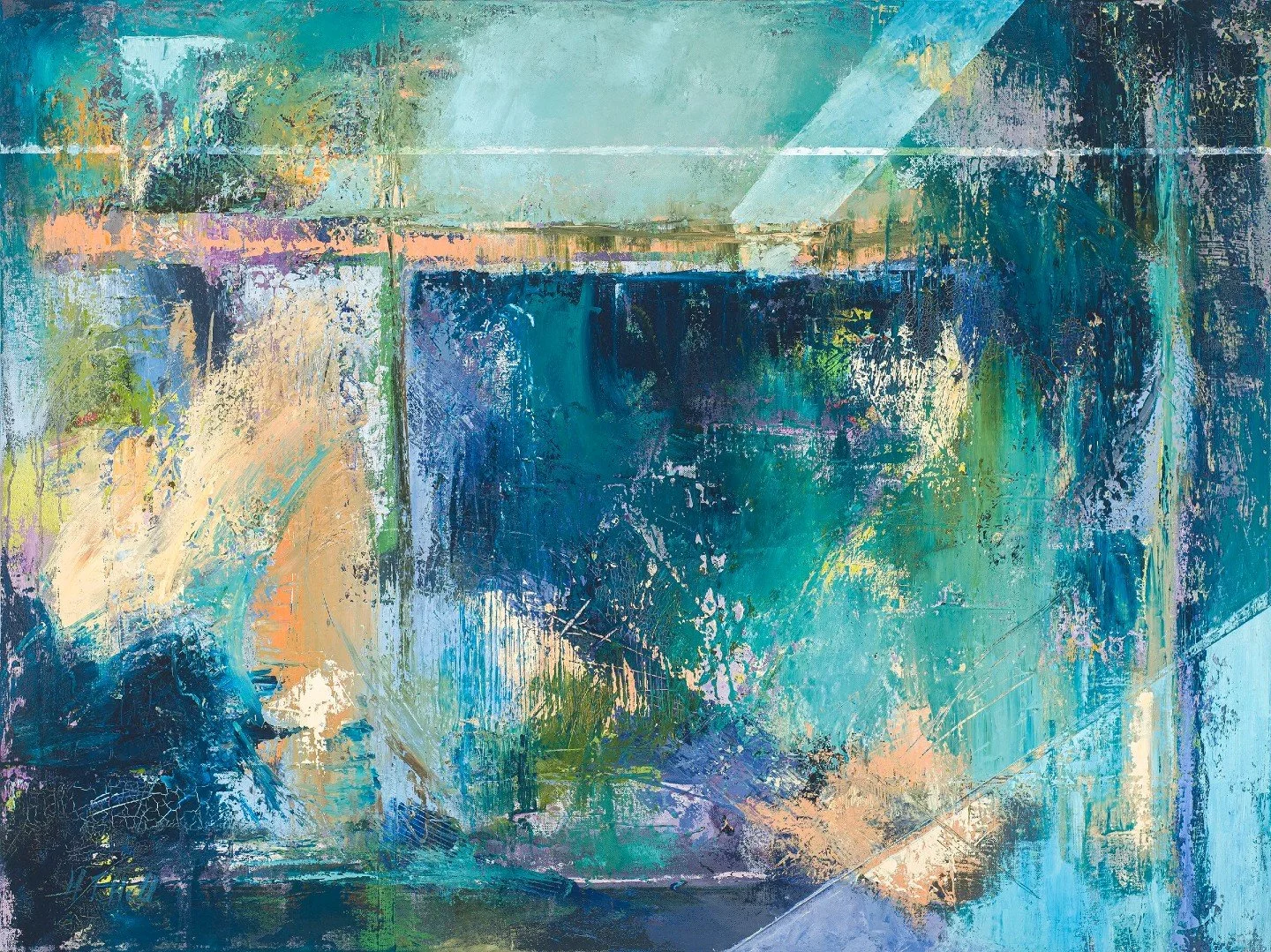 I painted this like I was looking at Earth from far away. 

Inside out. Outer space colors. That blue spectrum that reads like oceans before it reads like anything else.

I kept thinking about the moment when &ldquo;on the horizon&rdquo; meant hope -