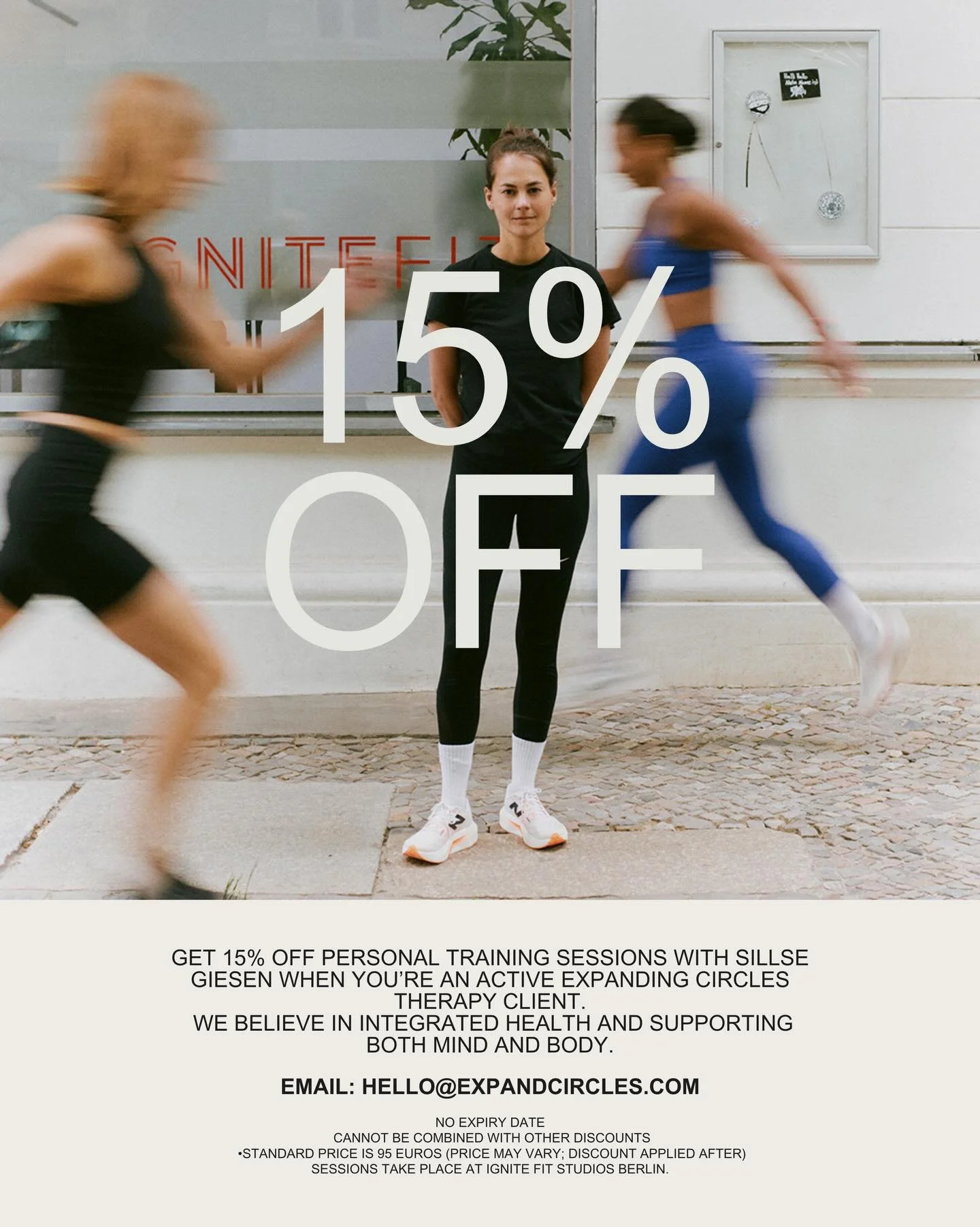 We&rsquo;re beginning to integrate mental health support with physical training because your body and mind work together.

All current Expanding Circles therapy clients now receive 15 percent off personal training with Sillse Giesen.
And all personal