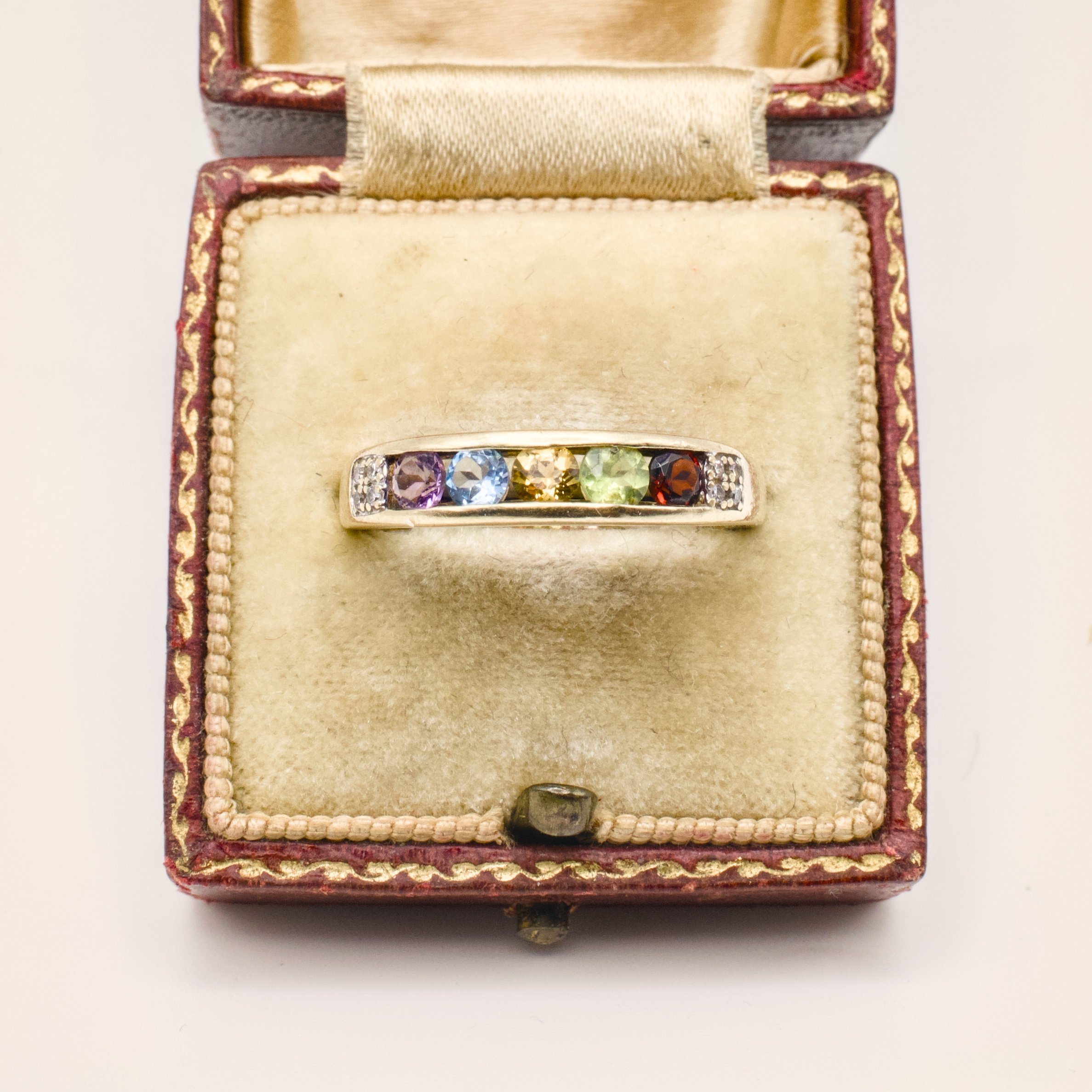 Gemstone and Diamond stacking ring in 9ct gold