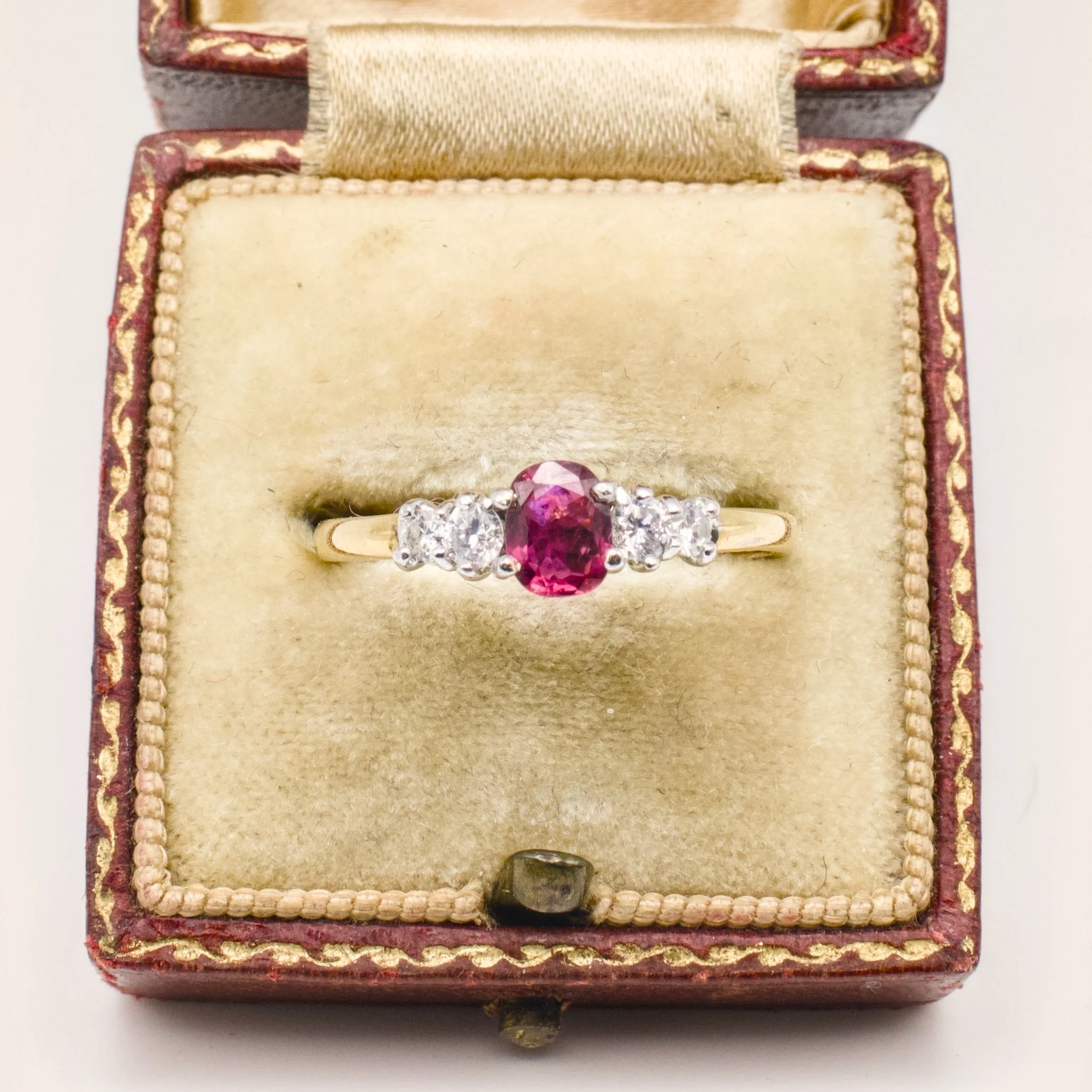 Vintage Ruby and Diamond Five Stone ring in 18ct gold