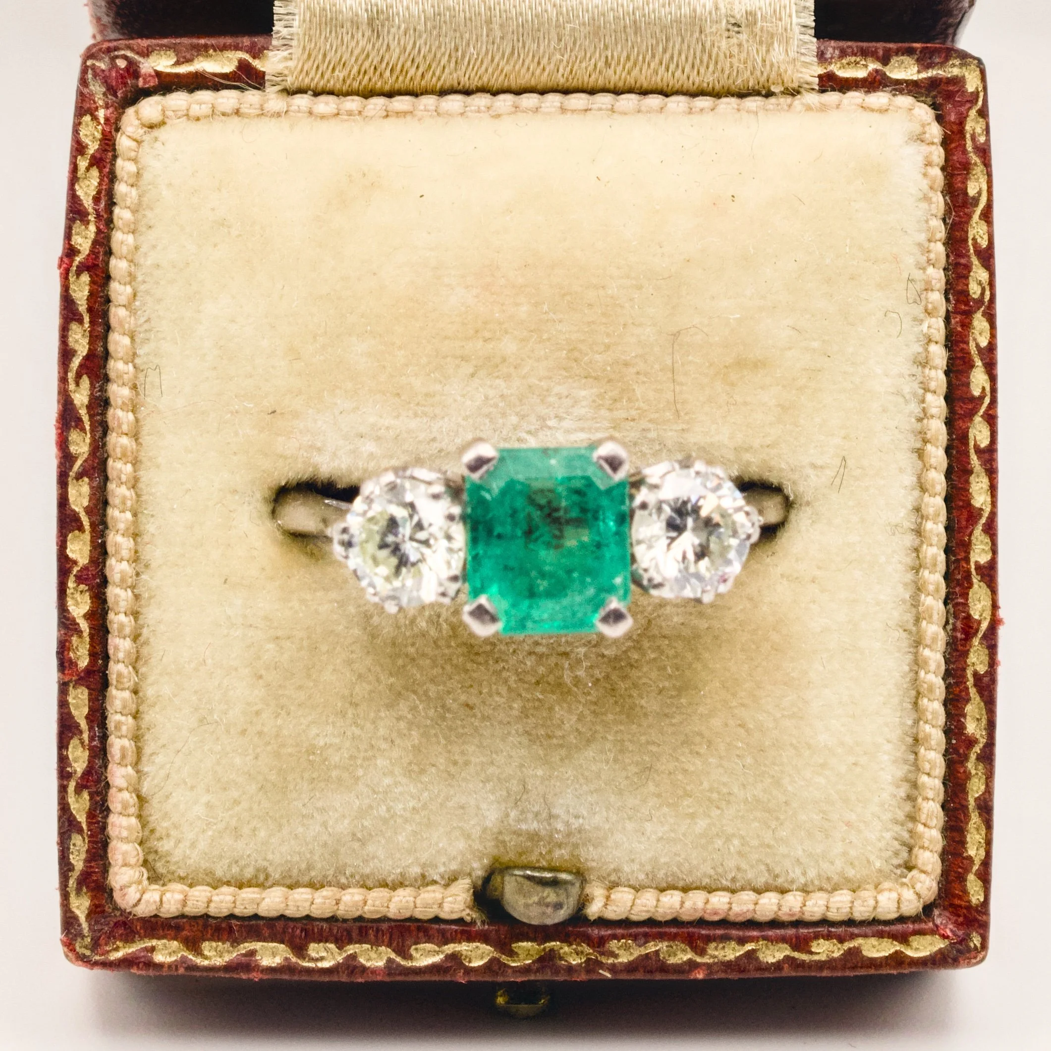 Vintage Emerald & 1ct Diamond Trilogy Ring