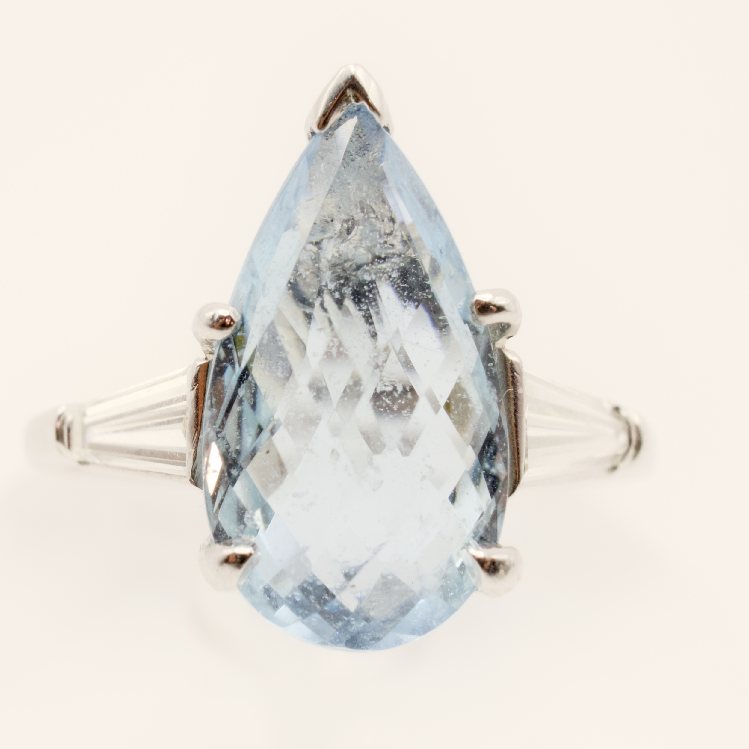 Aquamarine and Diamond Three Stone Ring