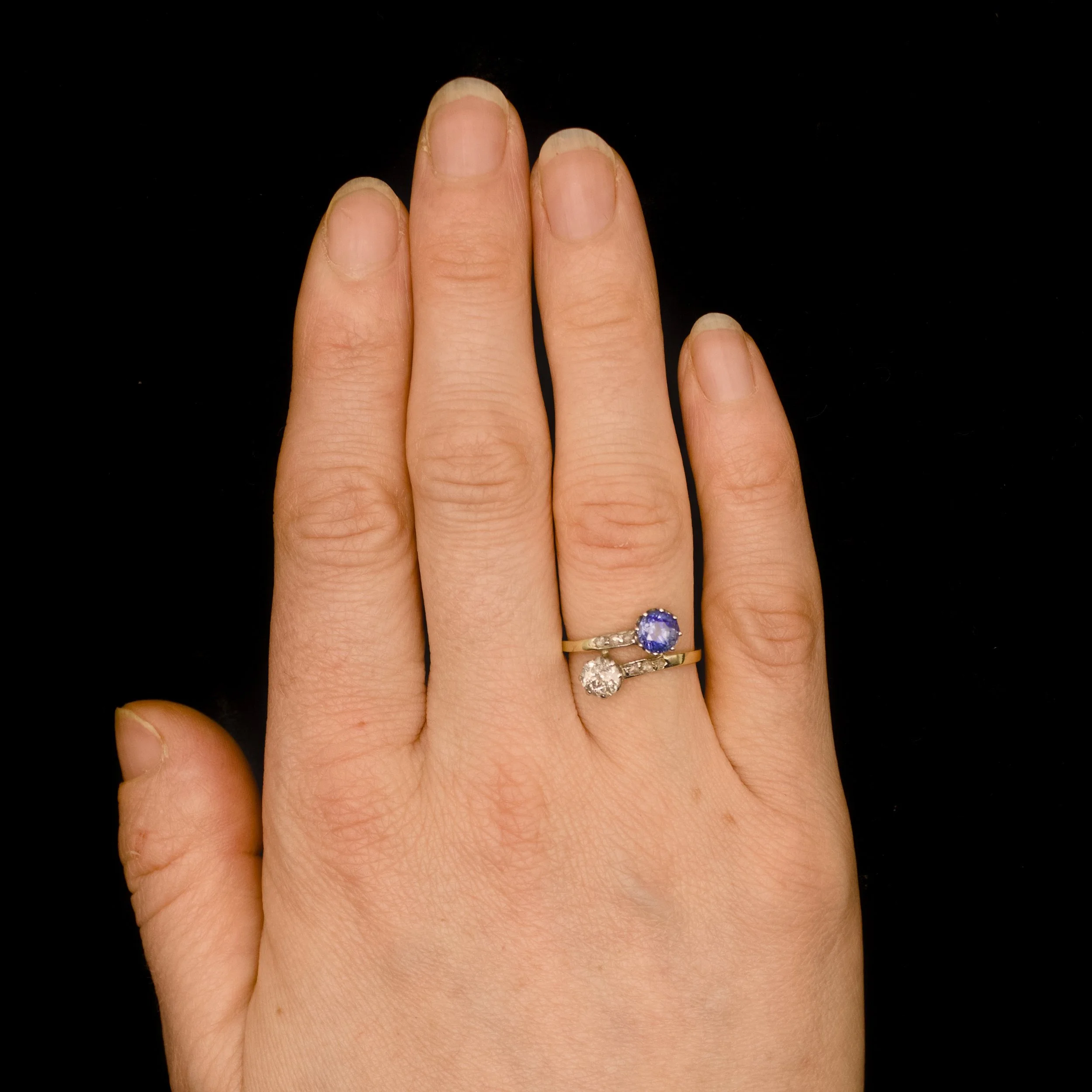 Sapphire and Diamond Crossover Ring