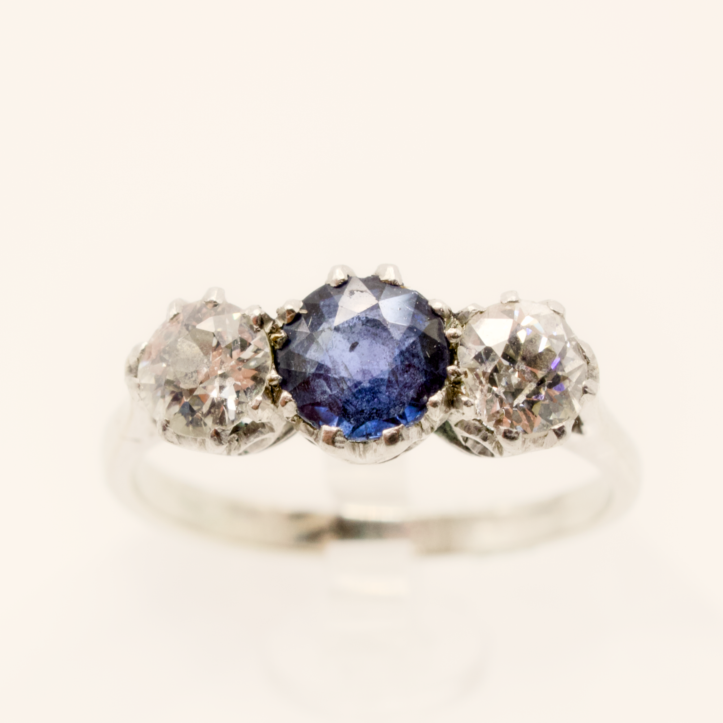 Sapphire and Diamond Three Stone Ring