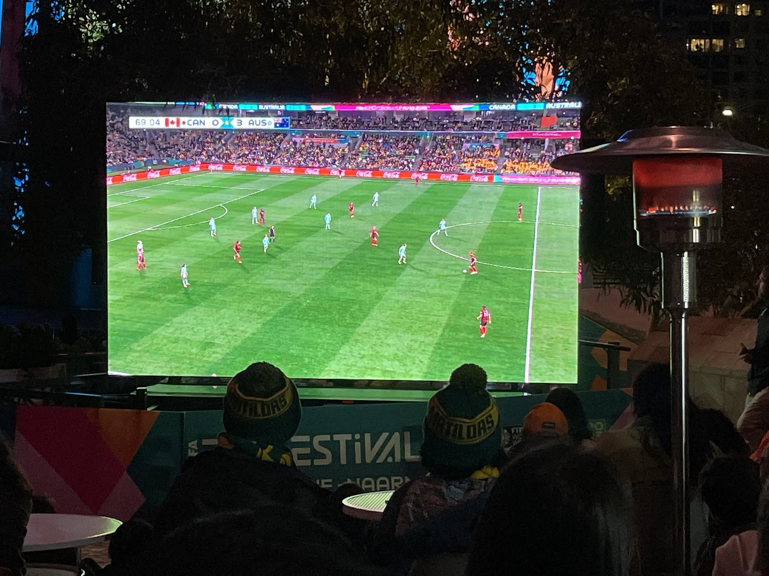 8sqm LED screen trailer for hire in South Adelaide showing live sports screening at outdoor event