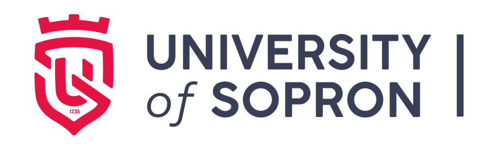 The logo of the University of Sopron featuring a shield with a stylized 'U' and a inscription of the university's name.