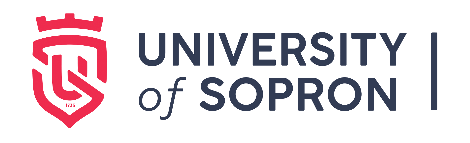 The logo of University of Sopron, with a red shield emblem featuring a crown and the year 1735, and the university's name in navy blue text.