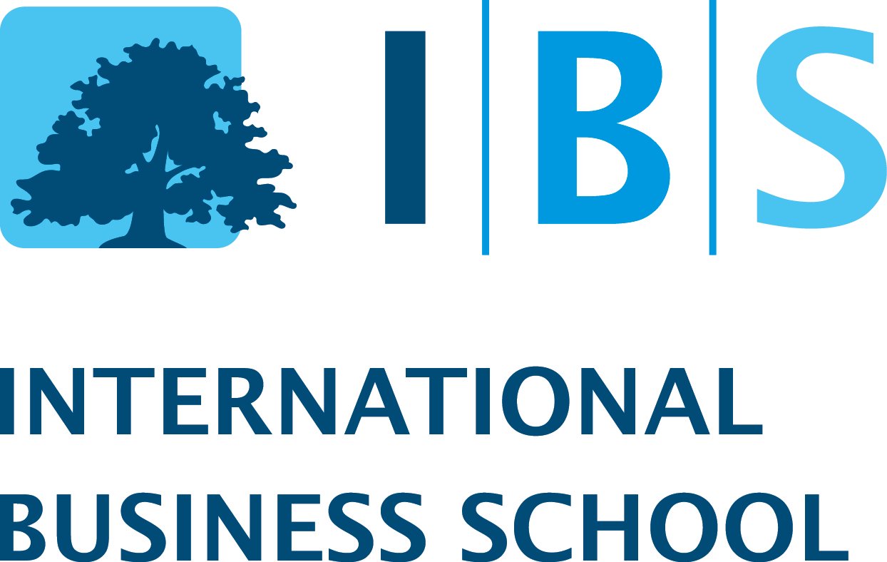IBS International Business School logo featuring a tree icon and blue lettering.
