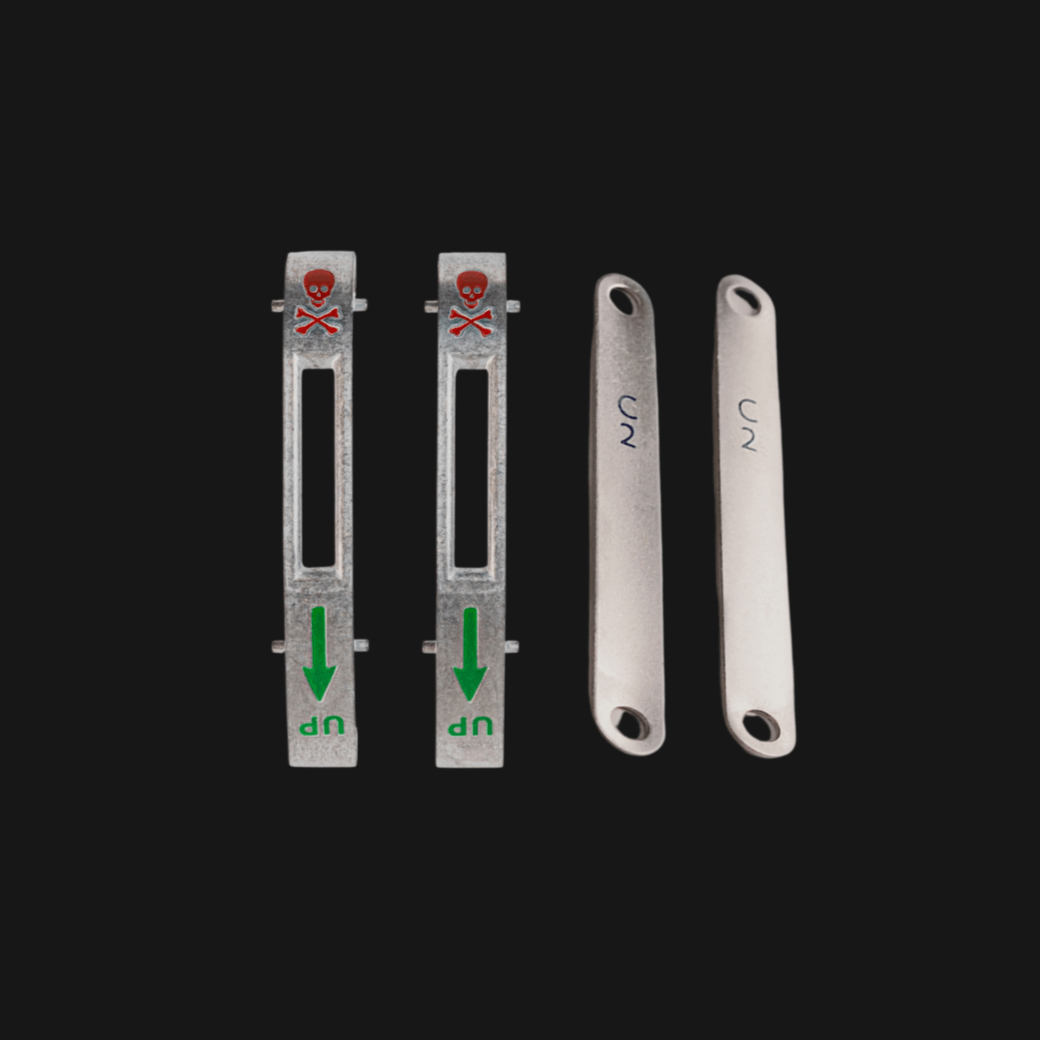 Precision metal pins pad printed with fine technical markings