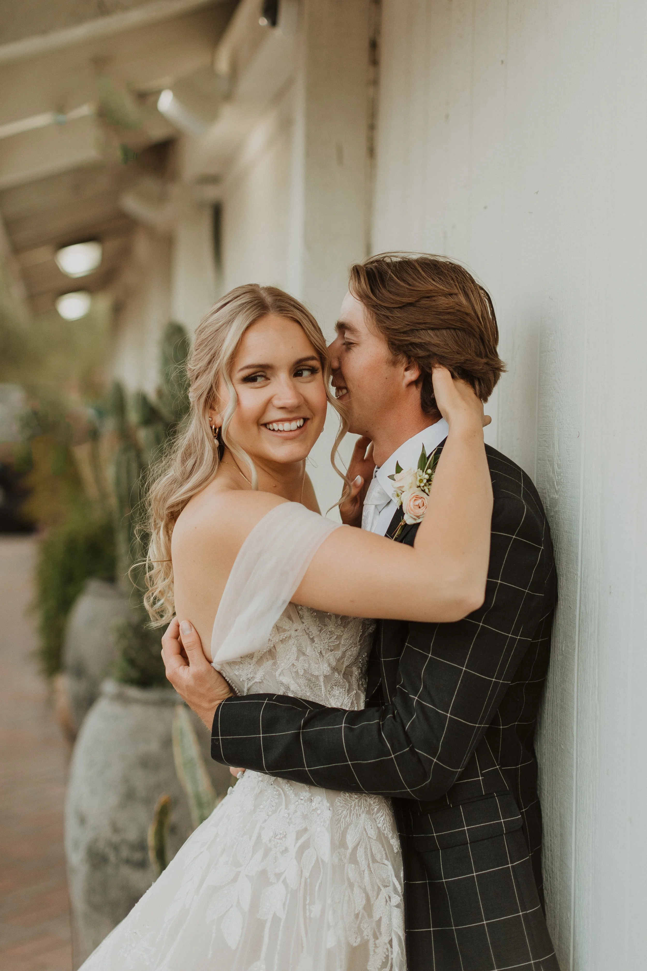 Amelia Thorp hair & makeup does a romantic hairstyle and soft glam makeup for a  bride getting married at Tercero, in Glendale, Arizona. Photo Bri Bischof Photography