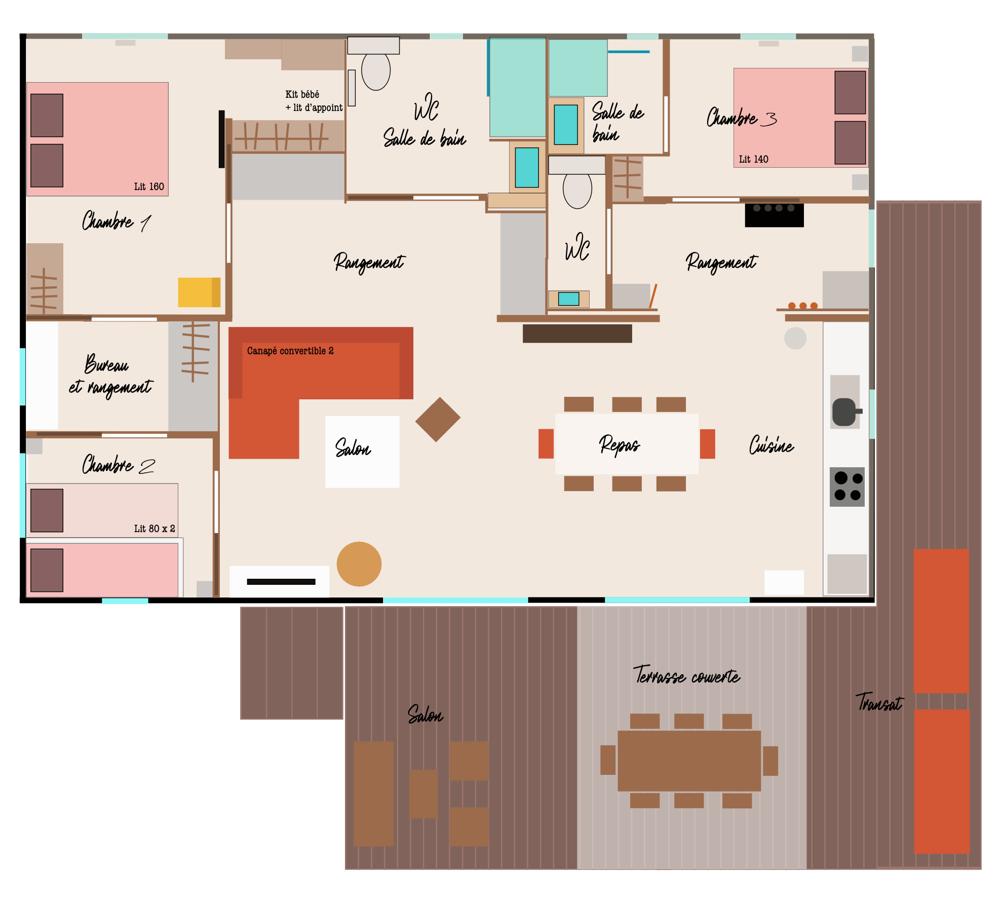 Plan du chalet sur la résidence le marina à sérignan plage
