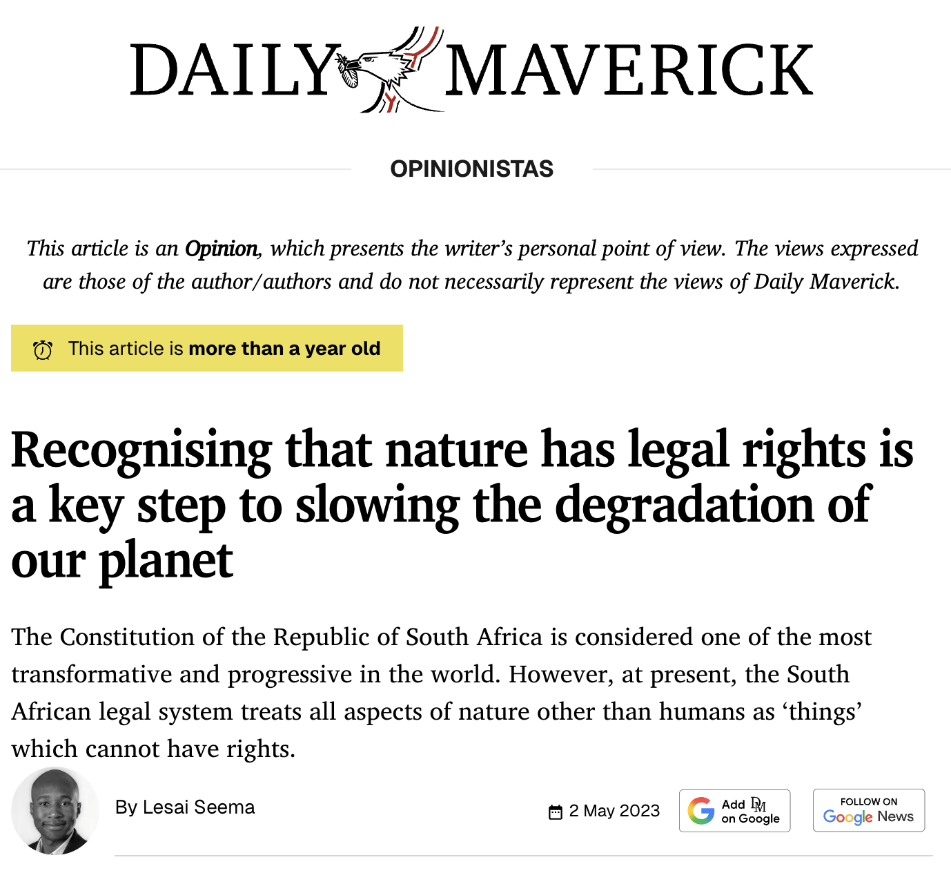 Daily Maverick: Recognising that nature has legal rights is a key step to slowing the degradation of our planet