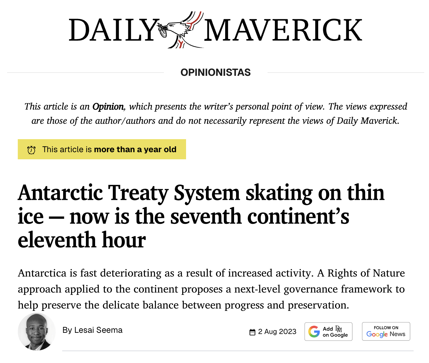 Daily Maverick: Antarctic Treaty System skating on thin ice — now is the seventh continent’s eleventh hour