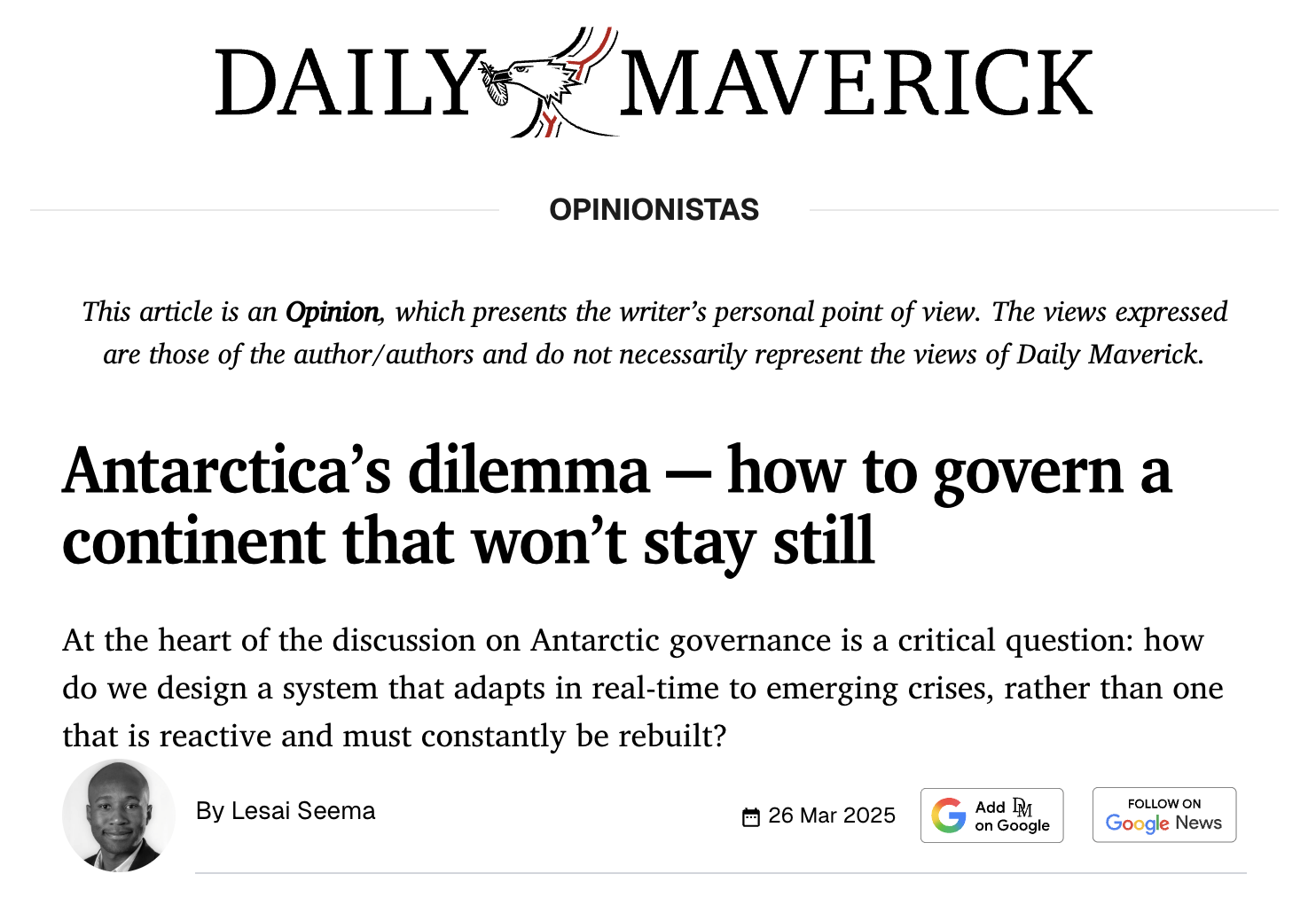 Daily Maverick: In the Court of the Cold — Antarctica has rights, and we’re just learning to see them