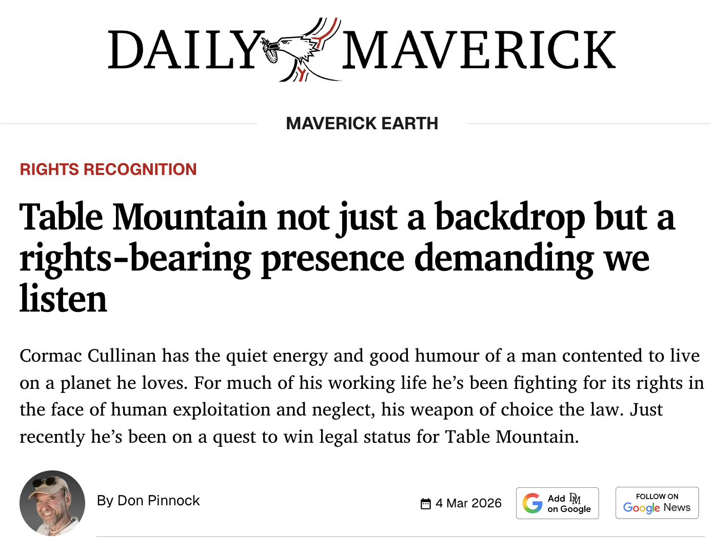 Daily Maverick: Table Mountain not just a backdrop but a rights-bearing presence demanding we listen