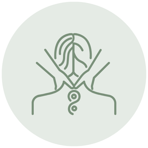 Illustration of two hands performing acupuncture on a person's back, with a yin-yang symbol.