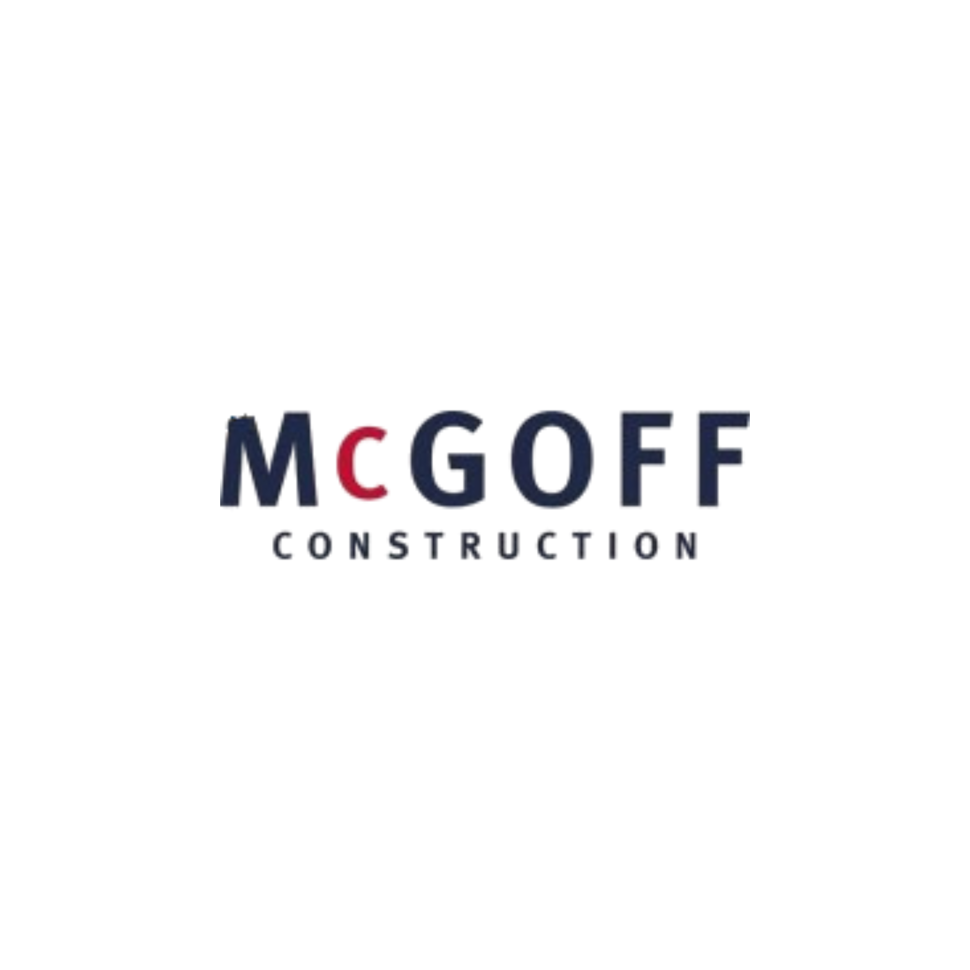 Logo for McGoff Construction featuring the company name with a red letter 'C' between 'M' and 'Goff', and the word 'CONSTRUCTION' underneath in black text.