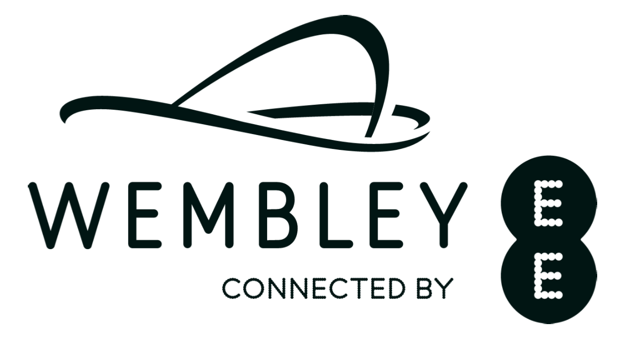Wembley logo with a stylized bridge above the text 'WEMBLEY' and the phrase 'CONNECTED BY EE' below.
