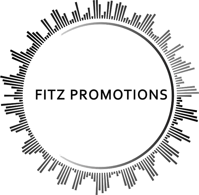 Black circular logo with the words "Fitz Promotions" in the center, surrounded by stylized audio waveform rays.
