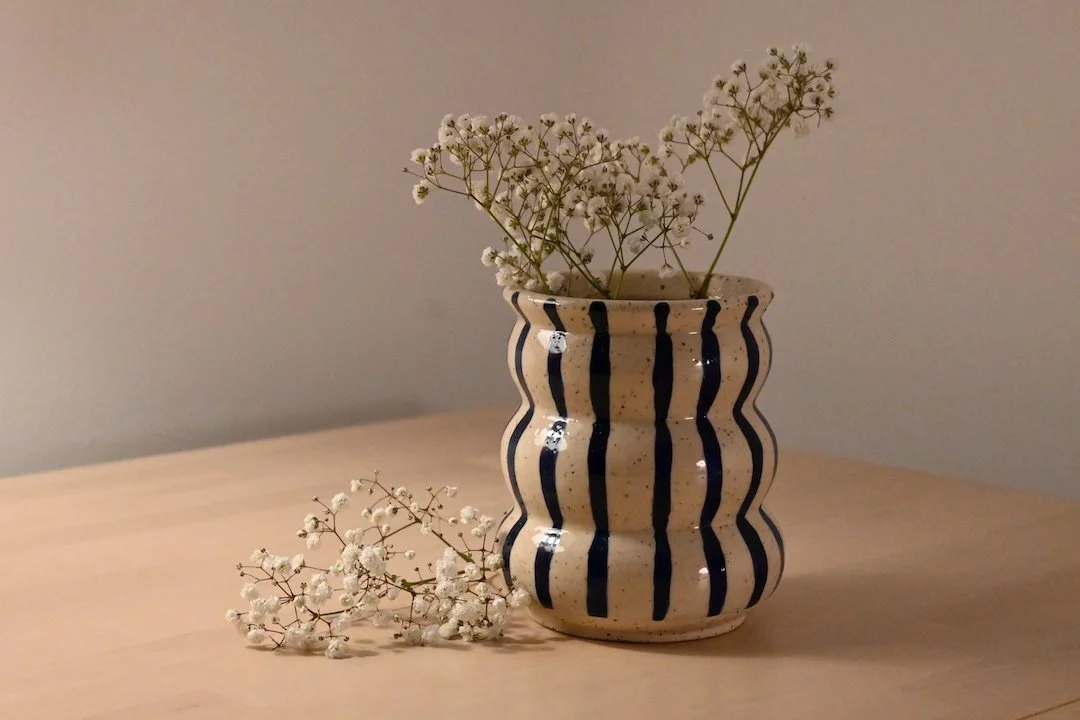 Pinstripe Navy Vase