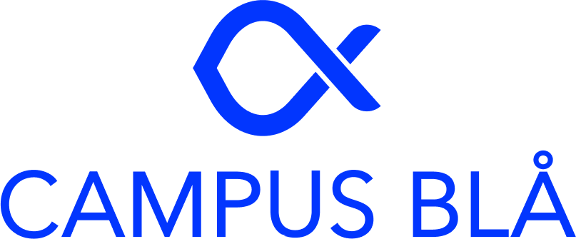 Logo for Campus Blå med et blått fisk-ikone.