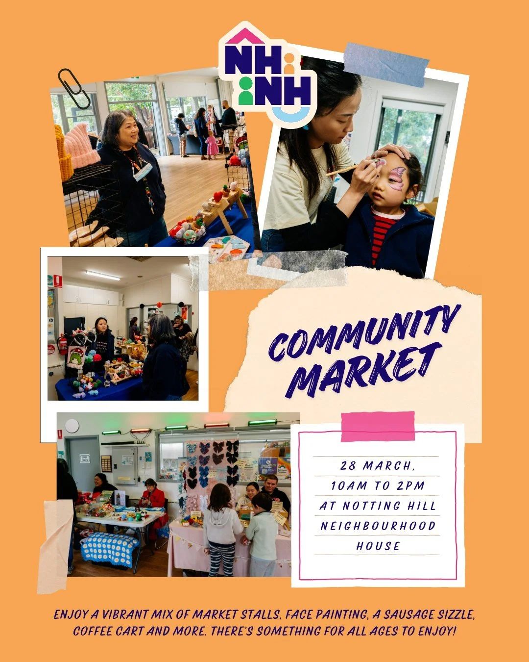 You're invited to our upcoming Community Market at NHNH! ✨

On the 28th March, 10am to 2pm, the house will be filled with local stallholders and vendors. Come along and enjoy a vibrant mix of stalls from face painting, a coffee cart, sausage sizzle, 