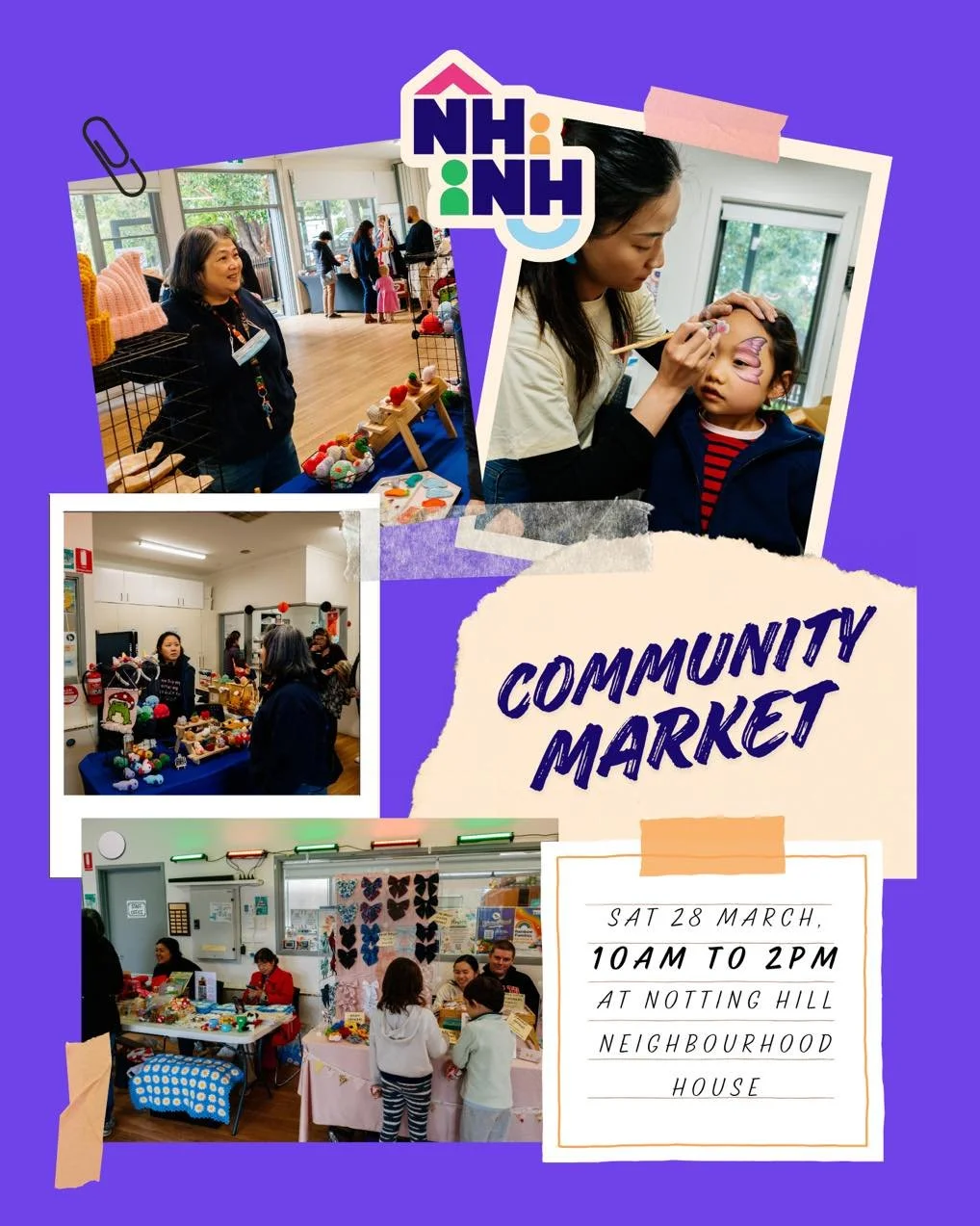 You're invited to our upcoming Community Market at NHNH! ✨

TOMORROW from 10am to 2pm, the house will be filled with local stallholders and vendors. Come along and enjoy a vibrant mix of stalls from face painting, a coffee cart, sausage sizzle, handm