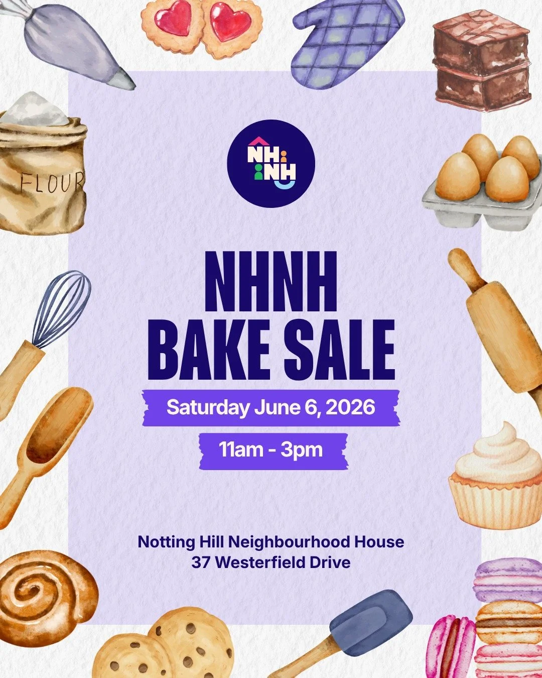 NHNH Bake Sale ✨🧁

Hi Neighbours! Come along to the Notting Hill Neighbourhood House Bake Sale for a community fundraiser filled with homemade treats and baked goodies 🍰💛

📅 Saturday, June 6, 2026
⏰ 11am &ndash; 3pm
📍 37 Westerfield Drive, Notti