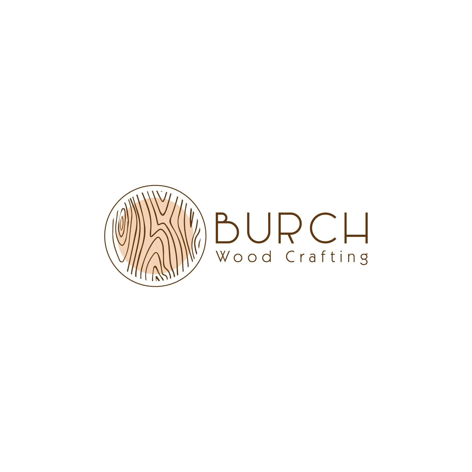 Logo for Burch Wood Crafting featuring a stylized wood grain circle and brown text.