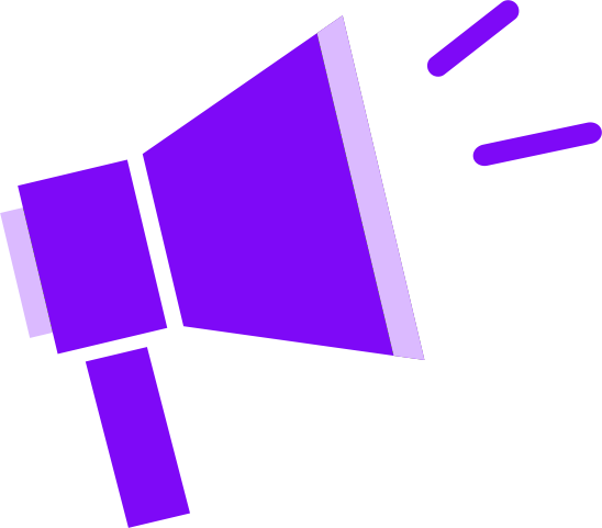 A purple megaphone with sound waves coming out of it.