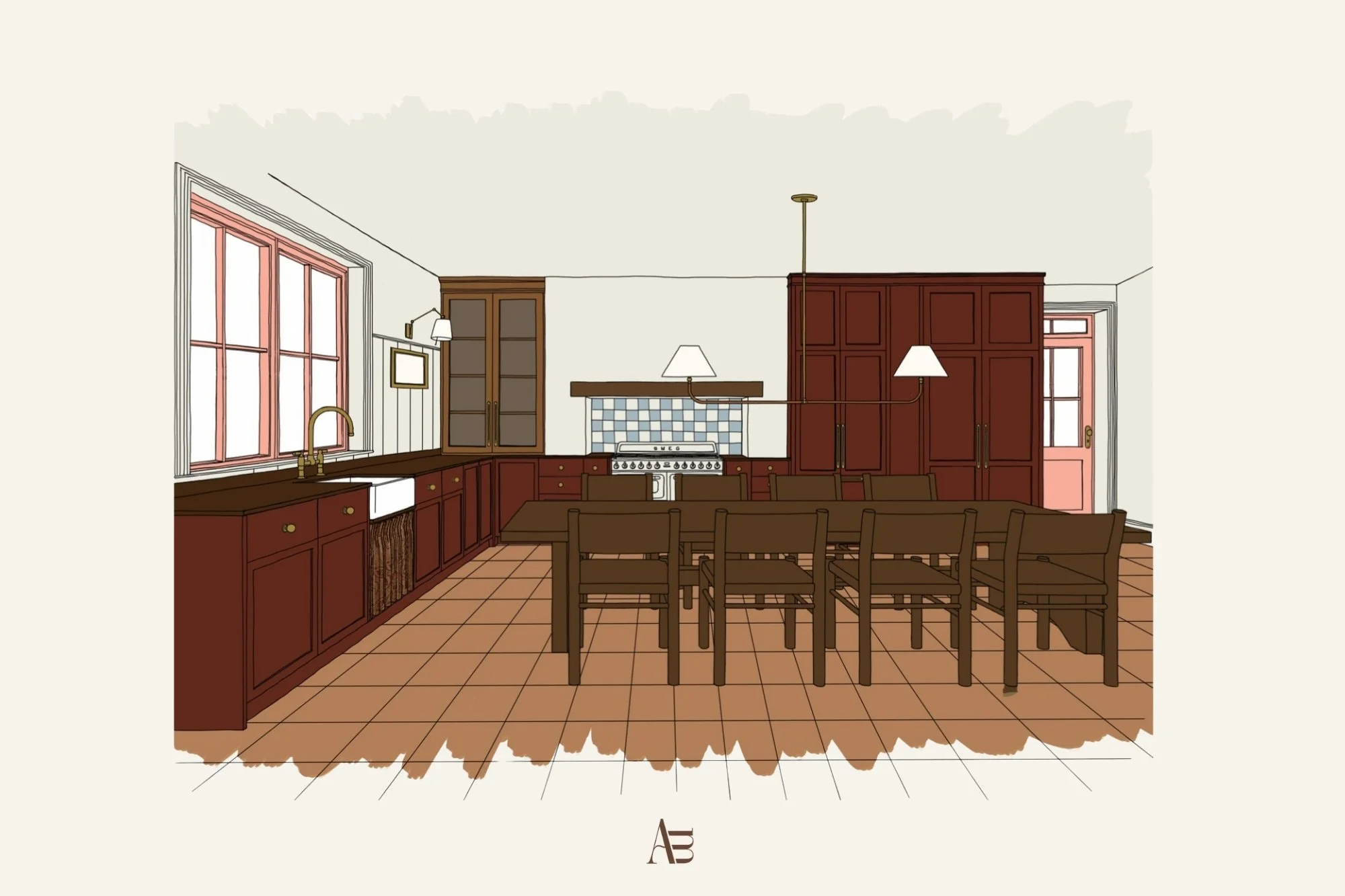 Kitchen design development by Aoife Maria Interiors showing cabinetry, layout, materials and interior architectural details.