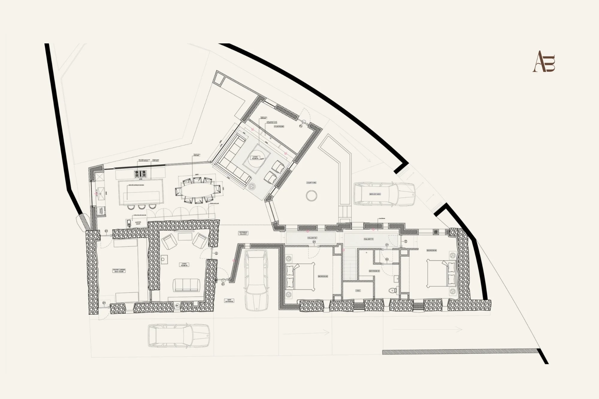 Residential floor plan developed as part of the interior design and space planning process at Aoife Maria Interiors.