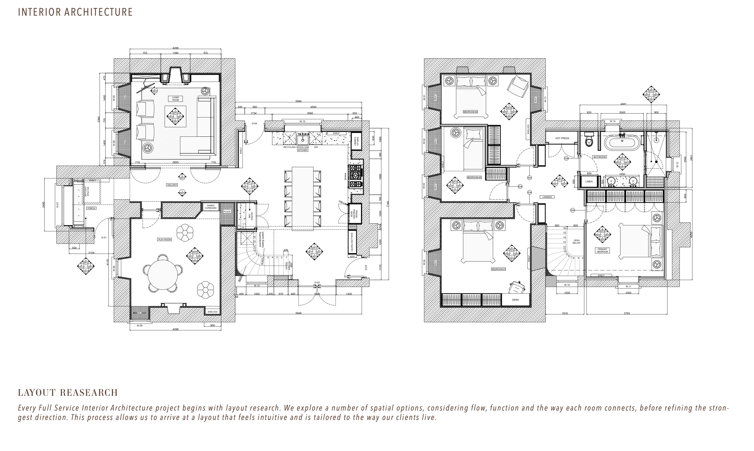 Ground and first-floor plans reviewed by Aoife Maria Interiors to assess layout, circulation and how the interior design works alongside the architectural scheme.