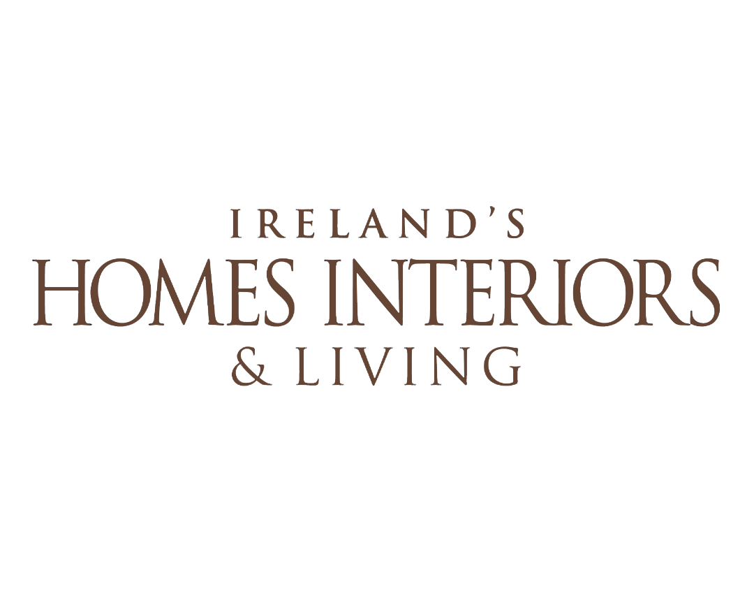Logo of Ireland's Homes Interiors & Living with brown text on a white background.