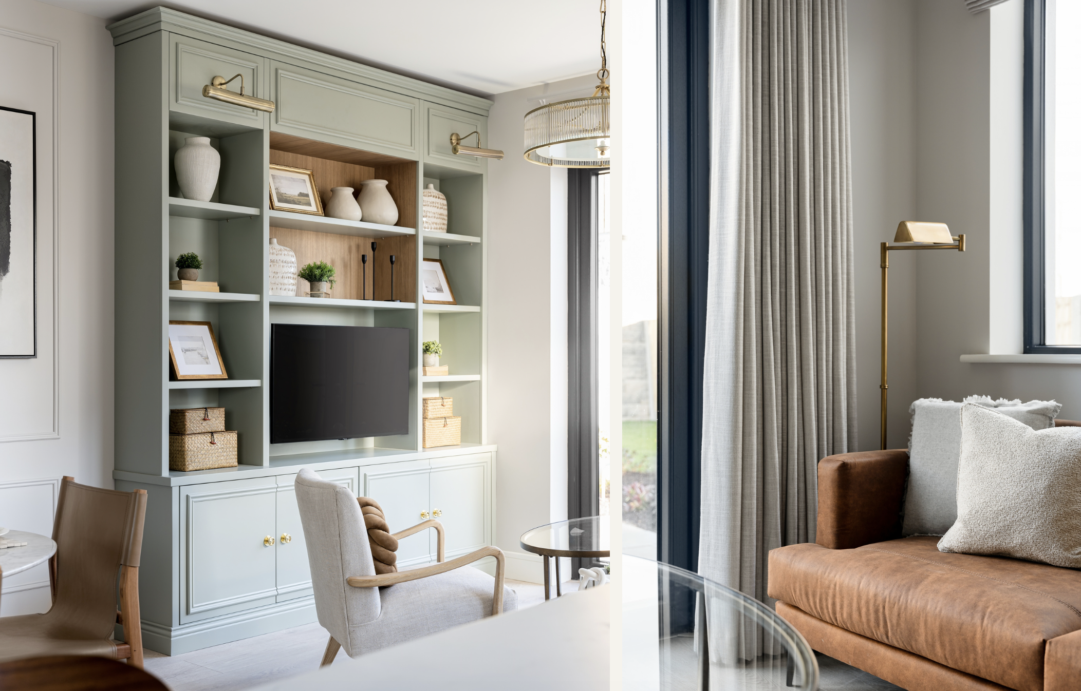 Show home interior at The Steeples in Midleton, Co. Cork, designed by Aoife Maria Interiors with bespoke pale blue joinery, furniture and layered finishes.