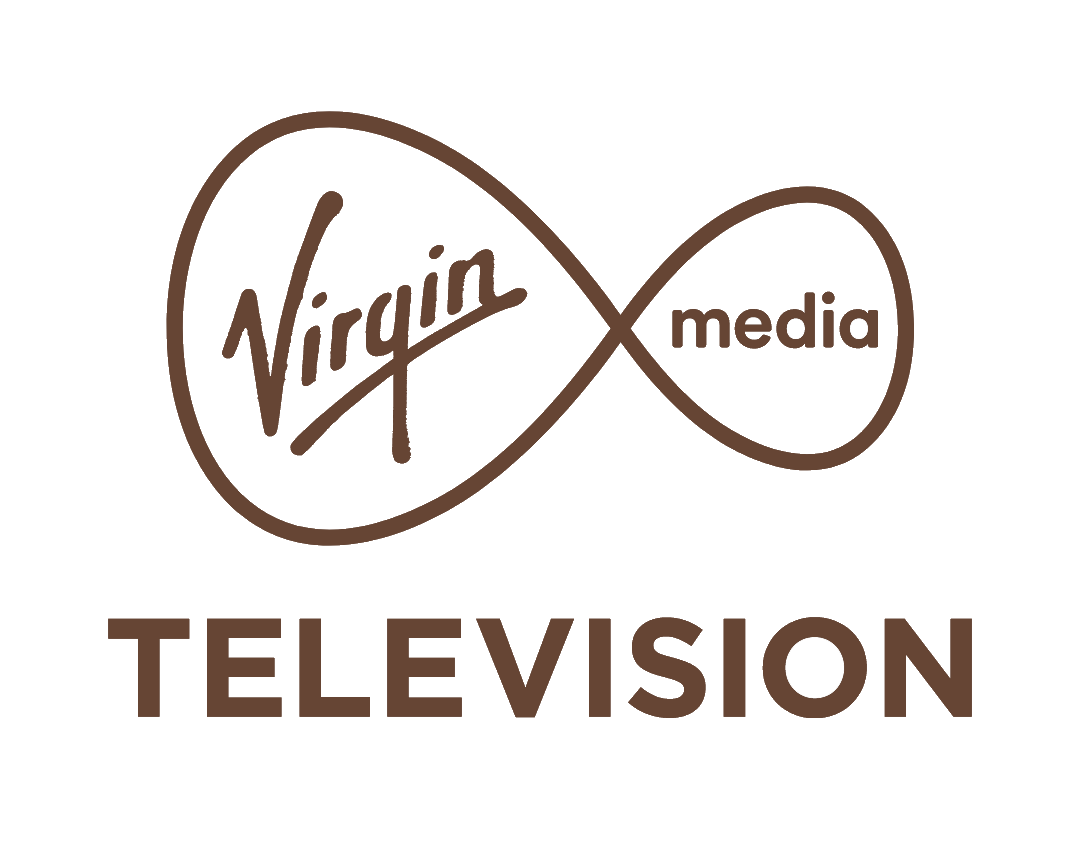 Virginia Media logo with a stylized infinity symbol, the word 'Virginia' inside the left loop and 'media' inside the right loop, and the word 'TELEVISION' below.