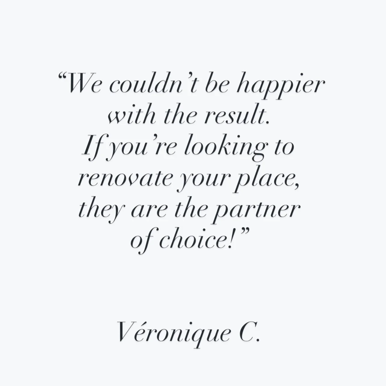 CLIENT TESTIMONIAL 💫 

Merci &agrave; nos adorables clientes de vous avoir fait confiance pour la r&eacute;novation de leur appartement situ&eacute; dans l&rsquo;Eixample &agrave; Barcelone.

Si vous avez un projet de r&eacute;novation, n&rsquo;h&ea