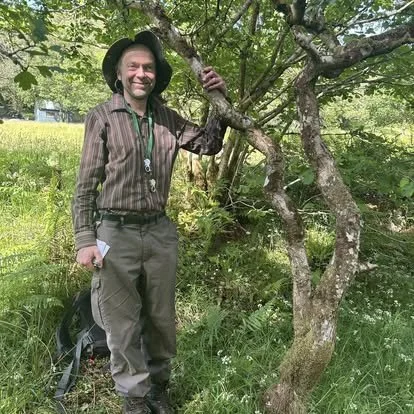 Oliver Moore, the best Lichen and bryophyte mentor and guide we could hope to meet, surveying day E Kintyre.
