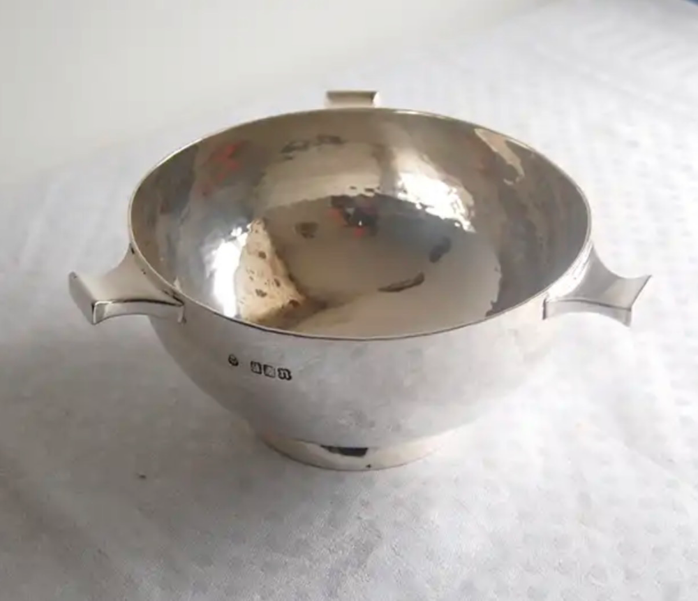 Fine Irish sterling silver three-handled TYG (traditional multi-handled drinking vessel) by West & Son, assayed in Dublin 1928.