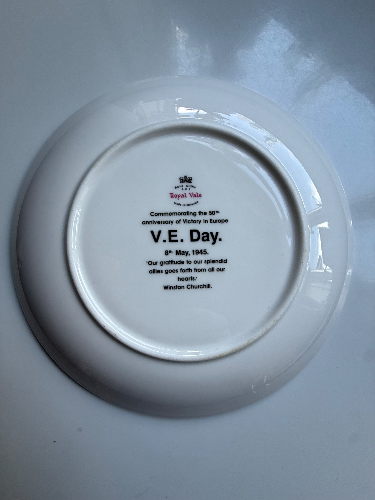 commemorative item (most commonly an 8-inch collector’s plate) produced for the 50th anniversary of VE Day (Victory in Europe Day) in 1995.