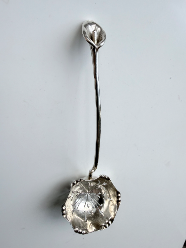 Decorative Art Nouveau silver sifter spoon by James Dixon & Sons, Sheffield circa 1877.