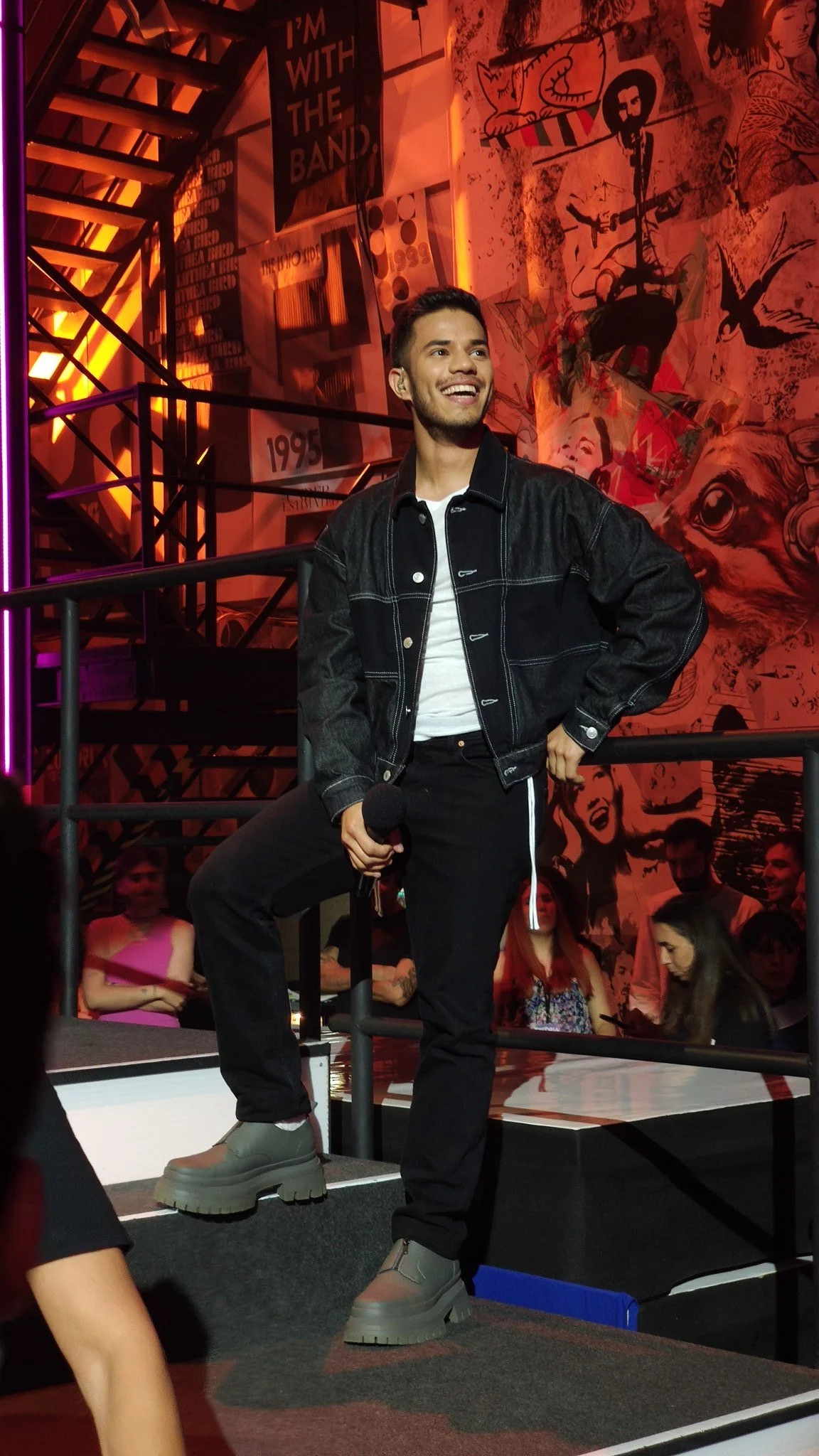 Pedro da Costa, singer and songwriter based in Barcelona, performing pop music live on stage during La Voz España