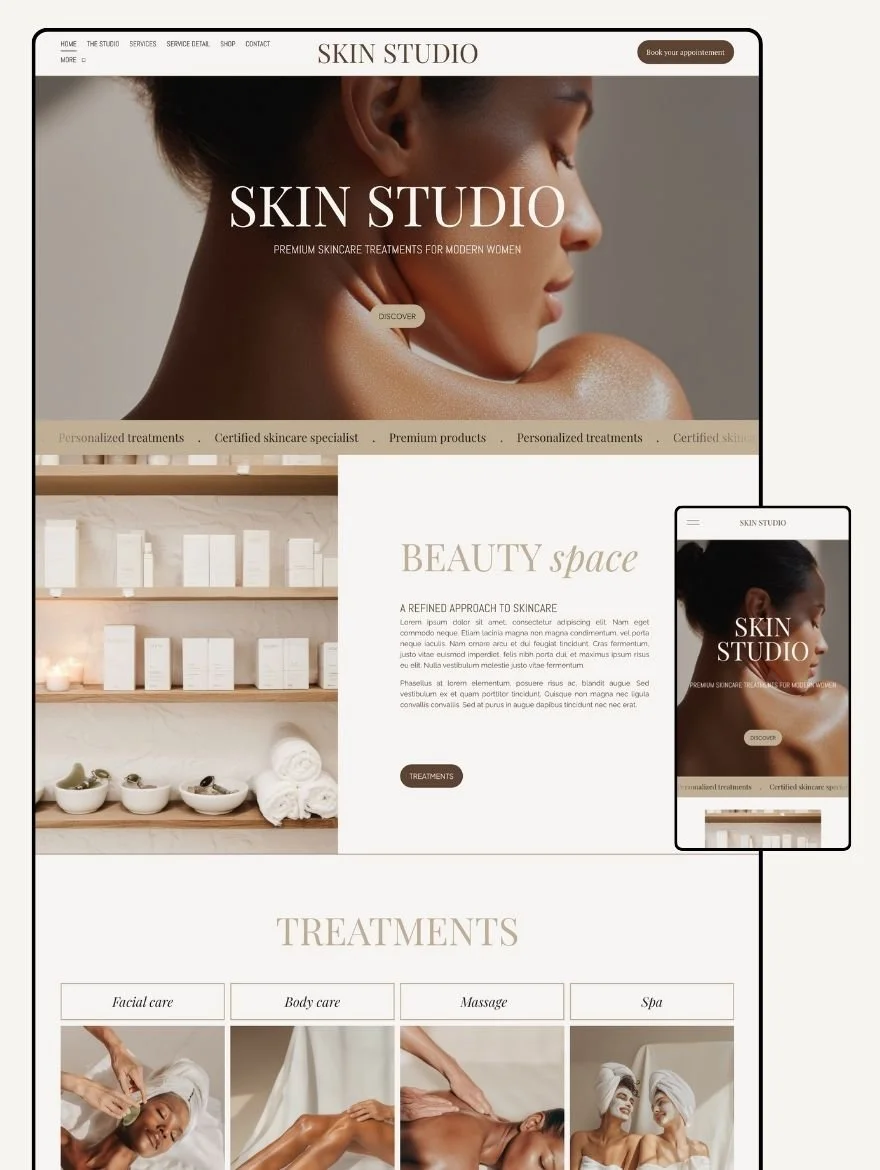 Template Squarespace - site web institut de beauté et esthéticienne