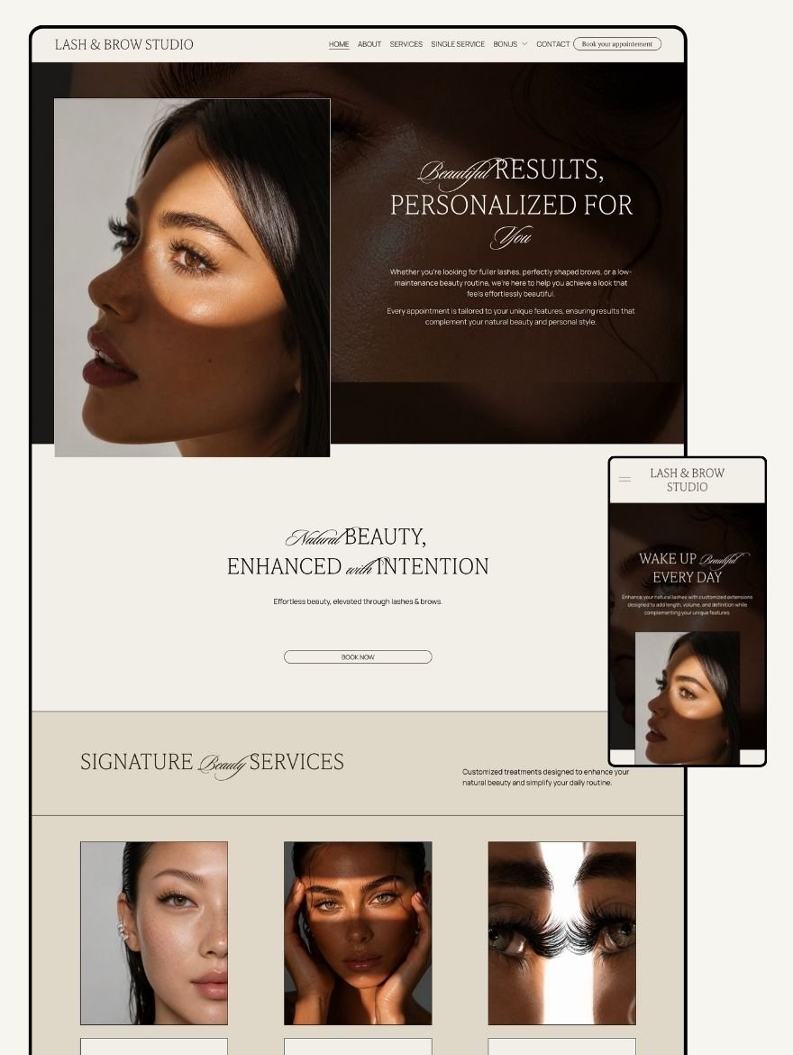 Template Squarespace - site web institut de beauté et esthéticienne brow and lash artiste