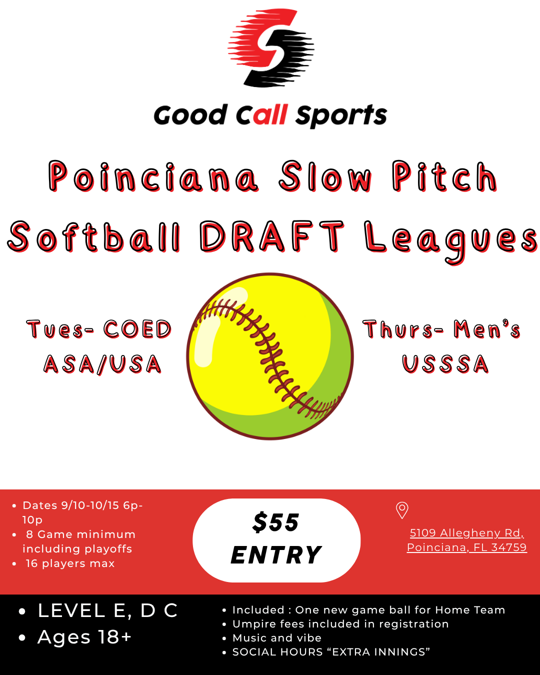 Adult Men's USSSA Softball- Poinciana
