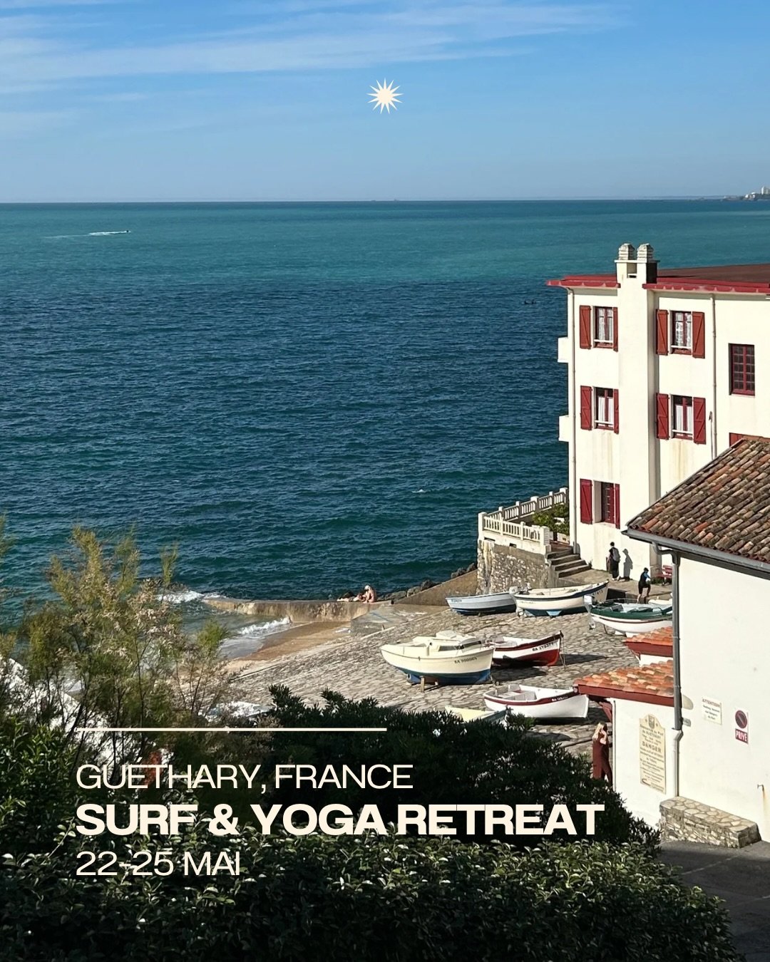 SURF &amp; YOGA RETREAT
SOULEIL x L&rsquo;ESCALE - Gu&eacute;thary 

Rejoignez-nous dans l&rsquo;un des plus mignons villages du pays Basque (et de France) pour un s&eacute;jour des plus revitalisants 🌞

3 nuits/4 jours de good vibes, de surf, de yo