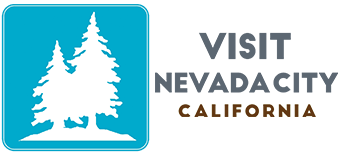 Logo with two pine trees and text 'Visit Nevada City California'