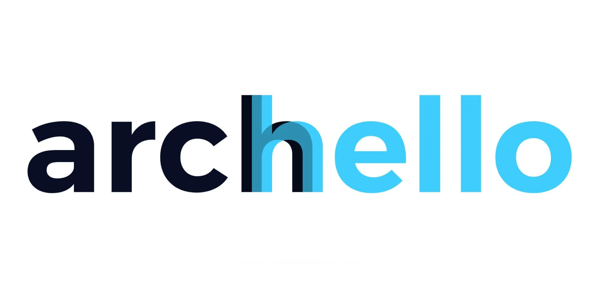 The word "hello" written in large, colorful text with varying shades of blue and black.